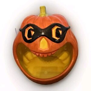 Department 56 Jack-O-Lantern Pumpkin Candy Jar Halloween Big Mouth Masked Bandit